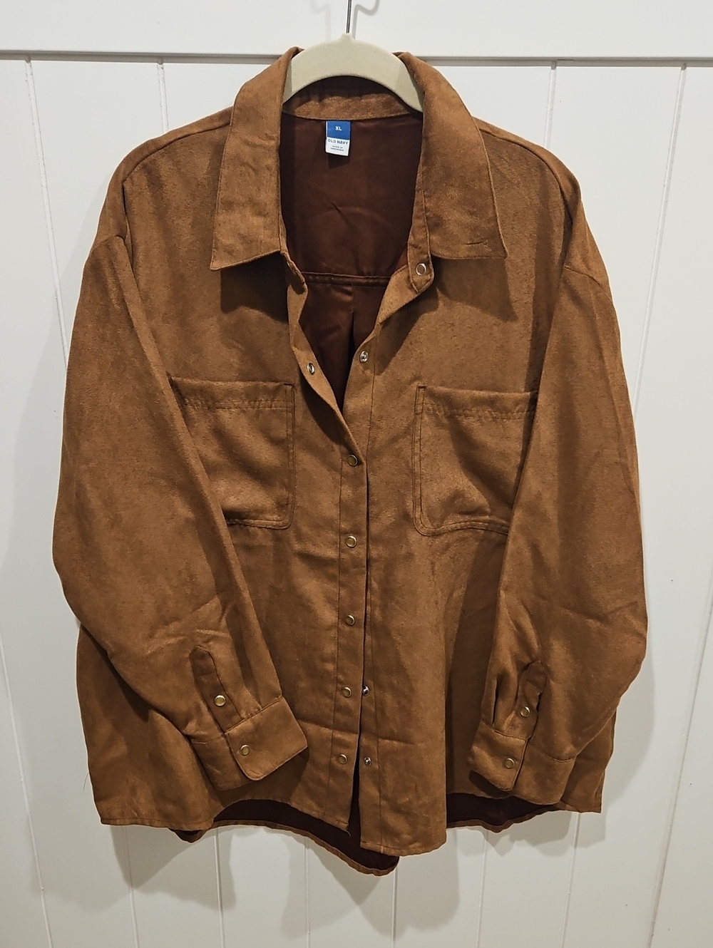 Old Navy Womens Brown Suede-Style Button Front Shirt